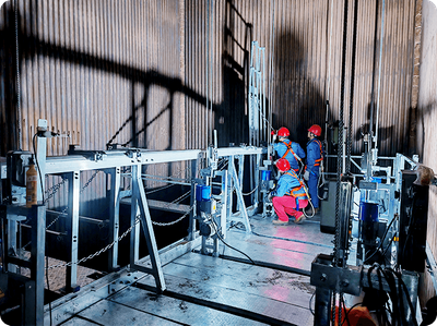 Industrial boiler maintenance platform for safe vertical access service